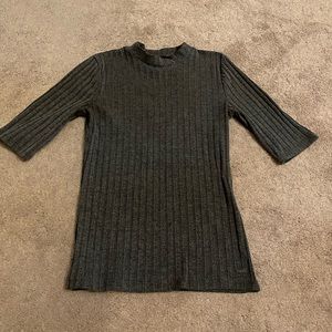 Mock-neck fitted heather grey top